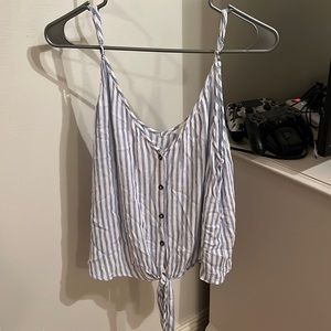 blue and white spaghetti strap button down